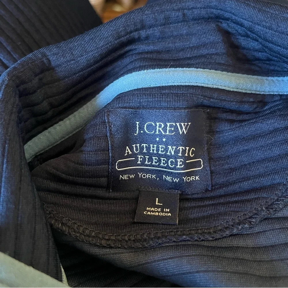 J. Crew Authentic Fleece Quilted 1/4 Button Pullover Jacket Mens Size L Navy